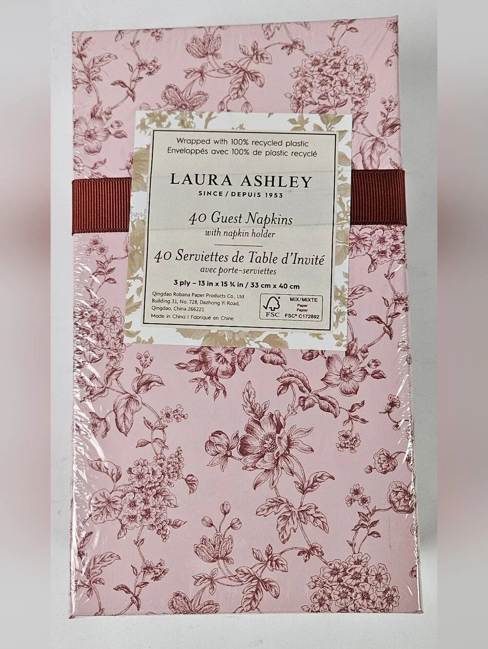 Laura Ashley Napkins 40 PAPER GUEST NAPKINS PINK/BURGUNDY  NICE NEW SEALED